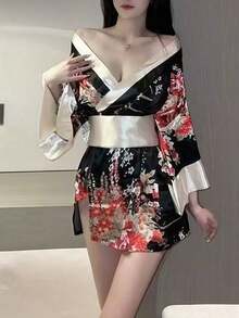 一套日式性感简约和服服装，包含连衣裙和腰带，适合角色扮演、派对、表演、各种节日穿着。