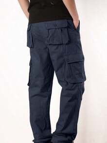 Pantalón de exterior informal y versátil Corte relajado, múltiples bolsillos - Azul Marino - Ver 5