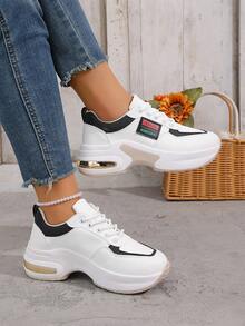 女士撞色套脚休闲运动鞋，轻便透气，系带设计，适合日常通勤、度假及四季穿着。 - 白色 - 查看 2