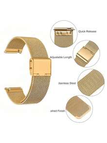 1条不锈钢网状表带+表壳套装，兼容三星Galaxy Watch 4 40mm/44mm、Galaxy Watch 5 40mm/44mm、Galaxy 6/7 40mm/44mm，男女通用智能手表配件表带，双扣设计，金色 - 金色 - 查看 7