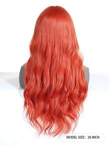 Tóc giả dài 26 inch màu cam cháy, xoăn nhẹ, có mái, được làm từ chất liệu sợi mờ chịu nhiệt cao, kèm mũ lưới hoa hồng, vẻ ngoài tự nhiên, thoải mái và thoáng khí khi đội, nhẹ, phù hợp cho các lễ hội âm nhạc và sử dụng hàng ngày. - Màu Cam cháy - Xem 7