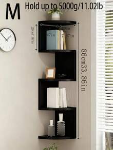 一套两层/五层黑色悬浮式转角壁架，现代错落式设计，适合墙角空间，可放置装饰品和植物，适用于客厅/卧室墙角装饰 - 黑色 - 查看 7