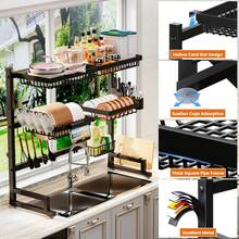 Haboqo The Sink Dish Drying Rack - 2 Tier Large Capacity Stainless Steel Drainer With Cutlery & Utensil Holders, Kitchen Storage & Organization,Dishes Rack Kitchen Storage Organizer Space Saving Metal Drying Rack For Kitchen And Family Use - 黑色 - 查看 5
