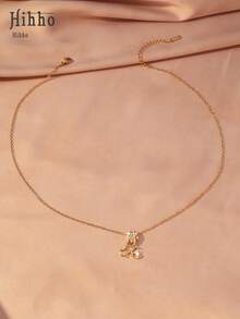 1件浪漫星月锆石吊坠项链，奢华不锈钢锁骨项链，适合女士约会、通勤和星空主题服装。 - 星月吊墜項鍊 - 查看 5