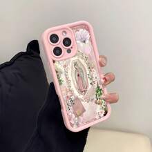 Floral Virgin Mary Artwork Phone Case Compatible With Samsung Phone Cases  17  16 Pro Max  15 Pro Max  13 And  12 Made Of TPU Material Providing Shock And Drop Protection A Meaningful Gift For Family Friends Loved Ones Boyfriends Girlfriends And For Christmas - 粉色 - 查看 5