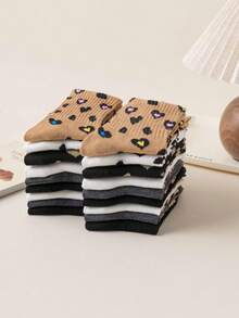3/6/9 Pairs Leopard Print Mid-Calf Socks, Fashionable Women Socks For Autumn/Winter, Hand Wash & Machine Wash Christmas Gift - Multicolor - View 3