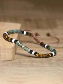 1 Pc Picasso Jasper Bead Bracelet, Adjustable High Quality, Minimalist Bracelet, Natural Stone Bracelet, Dainty Bracelet - 虎眼石 + 白松 - 查看 5