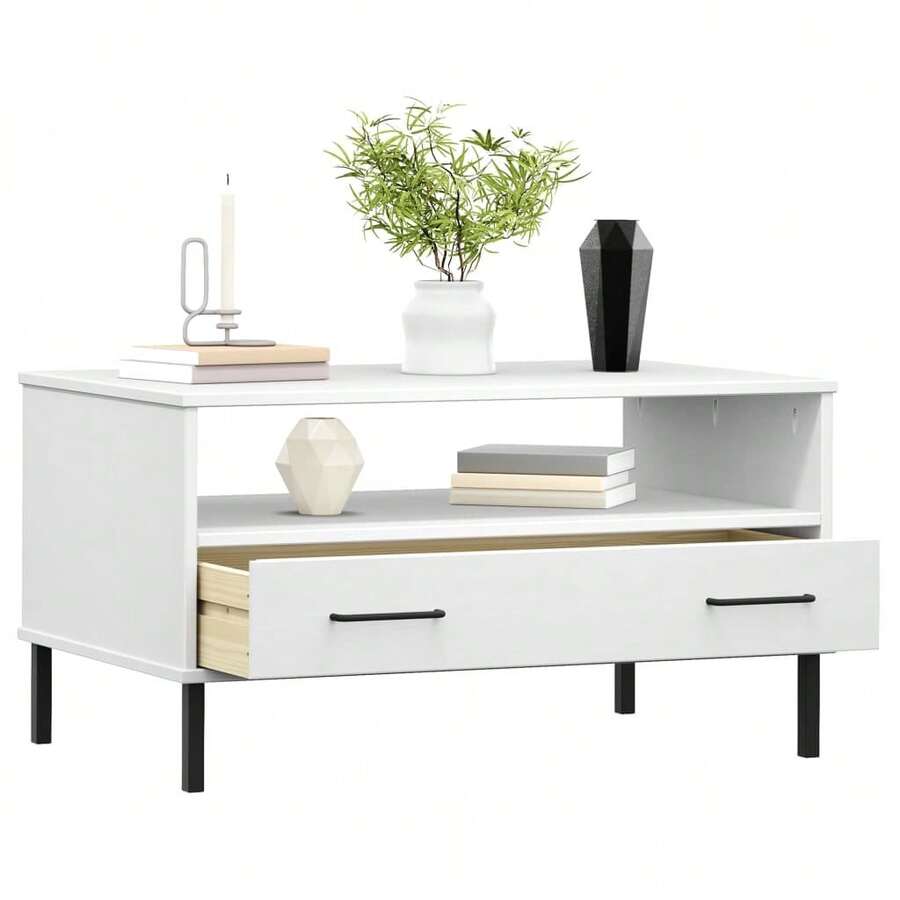 vidaXL Table basse avec pieds en métal Blanc 85x50x45 cm Bois OSLO - Blanc - Voir 1