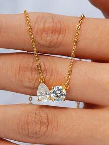 1pc 1-2 Carat Elegant Teardrop Round Diamond Necklace, 925 Sterling Silver Material, Exquisite & Graceful Pendant Necklace, Luxury Jewelry Gift For Women, New Year Gift, Valentine's Day Gift