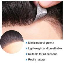 4x18cm Toupee Feito à Mão de Crochê para Homens - Cabelo Liso Natural de 6 Polegadas, Design de Couro Cabeludo Ultrafino, Estilo Empresarial, Adequado para Todos, Peruca Durável Feita à Mão - Natural Black - Visão 3