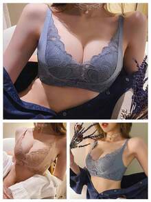 Wireless Bra And Panty Set For Small Breasts. Cute High-Cut Bra And Panty Set. Wireless Underwear For Women. Breast-Enhancing Bra And Panty Set. Enhances Breast Size, Smooths Underarm Fat, And Creates Cleavage. Wireless Design. - Màu xanh lam - Xem 12