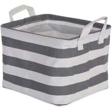 Canastilla de algodón/poliéster para la Ropa Sucia, Set de 2, Gris (Gray Rugby Stripe), Extra Small Bins, 1, 1,37853971 - Gris - Ver 6