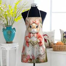 1pc Rabbit Pattern Printed Apron, Home Decor, Suitable For Easter, Easter Gift, Easter Decoration, 100% Polyester, Sleeveless, Neck Strap Design, Ideal For Cooking, Baking And Entertaining, Great For Home, Restaurant, Party, Outdoor BBQ, Baking Apron | Vibrant Apron | Polyester Apron | Printed Apron - Multicolor - View 3