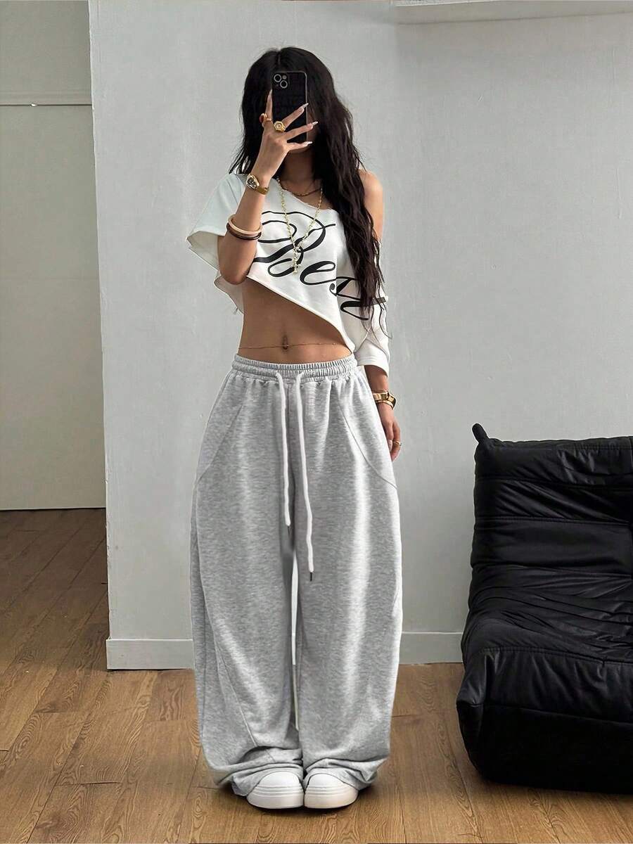 1 Stück Damen Lässige Lose Vorne Gebundene Sporthose, Geeignet für Sommer, Alltag, Abschlussfeier, Schulanfang, Lehrerin