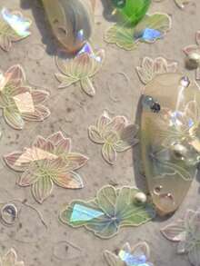 1pc Blooming Lotus With Pearls Gradient Unfolding Petals Press-On Nail Stickers 5D Nail Art Botanical Enchanting Oriental False Nails For Women's Sophisticated DIY Manicure Decals