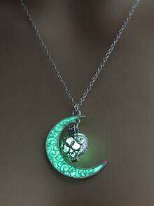 1件月亮和心形夜光吊坠项链，需要充电才能发光（不充电不会发光），适合情人节、万圣节、亡灵节等节日佩戴。 - 銀色 - 查看 6