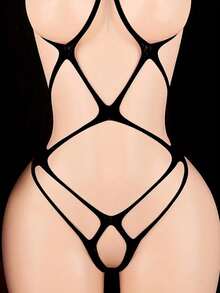 Bộ đồ liền thân màu đen thanh lịch dành cho nữ - Thiết kế họa tiết hình học khoét rỗng gợi cảm - Trang phục quyến rũ cho những khoảnh khắc riêng tư, đồ liền thân, nội y, quà tặng ngày Valentine mùa xuân - màu đen - Xem 5