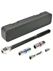 [Llave de trinquete telescópica]Torquímetros Llave Dinamométrica 3/8'' 5-70 Nm 5 Piezas,,el juego incluye una llave dinamométrica de 3/8 de pulgada, 2 enchufes de diferentes tamaños (14 mm/16 mm), un adaptador de 3/8 a 1/4 y una varilla de extensión,que es adecuada para trabajos de precisión como reparación de automóviles o bicicletas. El cuerpo es compacto y portát, de varios tamaños, adecuada para el mantenimiento de automóviles y herramientas DIY, herramientas para hombres, multiherramientas - Plateado - Ver 10