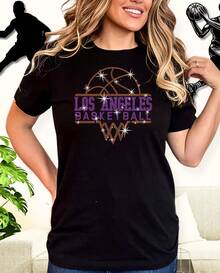 Los Angeles Basketball Team Rhinestone Shirt Womens Basketball Game Day Bling Tee - 黑色 - 查看 1