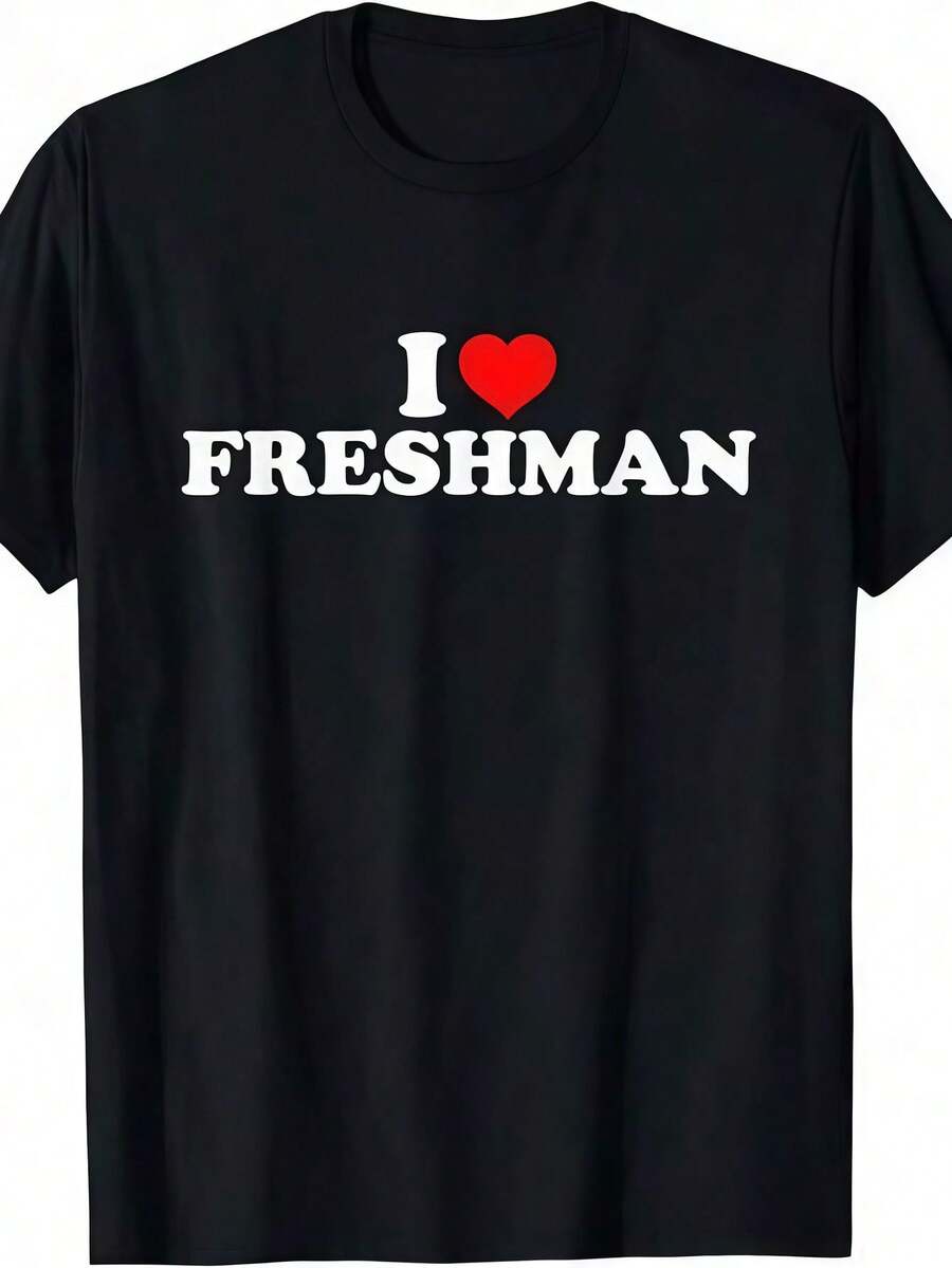 Cotton(Pure) I Love Freshman T-Shirt - 黑色 - 查看 1