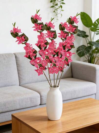 Konstgjord bougainvilleastjälk i livfull fuchsia – realistisk rosa blomstergren för heminredning, bröllopsarrangemang och trädgårdsdekorationer | Långvarig, naturtrogna konstväxter för inomhus- och utomhusbruk