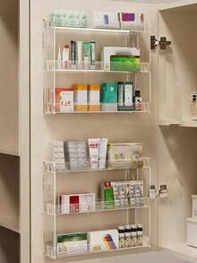 Présentoir de maquillage transparent sans perçage, étagère de rangement en acrylique multicouche, étagère murale pour salle de bain, organisateur de cosmétiques et de soins de la peau, style de rangement minimaliste, matériau en acrylique transparent, design à plusieurs niveaux, installation sans perçage - Transparent - Voir 4