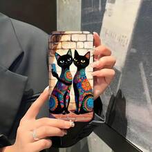 1PC Phone Case ,  Colorful Cats On Tile Background , Stylish Phone Case, Phone Decoration, All-around Lens Protection, Creative Small Gift, Funny Gift for Boys and Girls - ブラック - チェックする 5