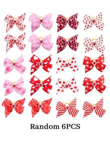 6/20pcs Valentine's Day Pet Bow Headbands - With Elastic Rubber Band, Fabric Heart Print Rhinestone Design, Adorable Pet Decor, Happy Puppy Costume, Pet Accessories, Holiday Party Photo Props, Suitable For Dogs & Cats - Multicolor - View 8