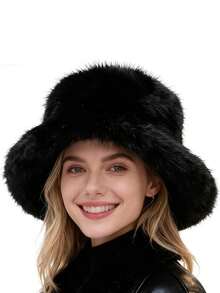 1pc Retro Faux Fur Bucket Hat, Thick Warm Versatile Women Winter Hat - Multicolor - View 6