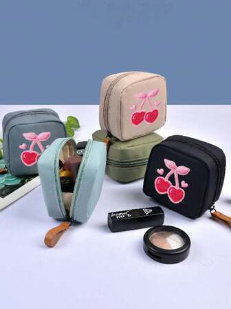 1pc 2026 New Cute Cherry Heart Shaped Cosmetic Bag, Portable Travel Makeup Organizer Pouch, Toiletry Bag, Gift For Holiday, Valentine's Day, Mother's Day, Back To School, Birthday