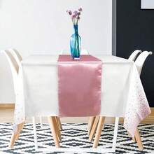 1 Set Disposable Plastic Tablecloth & Table Runner, White Polka Dot Tablecloth With Matching Table Runner, Suitable For Wedding, Birthday Party, Baby Shower, Anniversary, Engagement Ceremony, Christmas Party Decorations