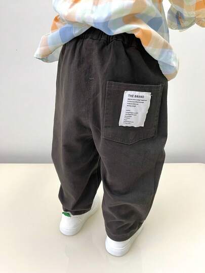 Young Boy Casual Elastic Waist Pants, Suitable For Play And Daily Wear, Comfortable Casual, Ideal For Holidays And Outings, Spring/Autumn