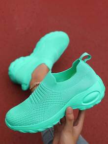2026 Women's Loafers, Simple Solid Color, Comfortable And Breathable Knit Shoes, Non-Slip And Wear-Resistant Women's Flat Shoes, Women's Casual Sports Shoes With Comfortable Square Toe, Stylish And Multifunctional Couple Shoes, Perfect For Valentine's Day - Women's Hiking Boots - 綠色 - 查看 6