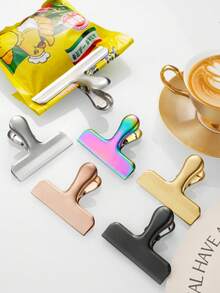 1pc Luxury Gold Seal Clip, Stainless Steel Clip, Suitable For Food, Bills, Office Documents, Stationery, Back To School Supplies - Gold - View 1