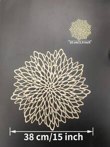 15-Inch Gold Flower Placemat, PVC Material, 3.9-Inch Hollow Flower Coaster, Washable, Easy To Clean, Wipe-Able, Non-Slip, Heat-Resistant, Suitable For Room Decor, Dining Table Decor, Home Decor, Ideal For Holidays, Parties, Birthdays, Weddings, Valentine's Day Decorations - Multicolor - View 3