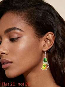 2D Clover Beer Pendant Earrings, St. Patrick's Day Jewelry, Flat Acrylic Material, Suitable For Daily Wear And Parties, Fashionable Item, Suitable For All Seasons - Clover Beer - View 5