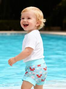 3Size Cute Vacation Style Kid's Swim Trunks For Beach Holiday Adorable Resort-Themed Kid's Swim Trunks Perfect For Summer Getaway Fun & Playful Vacation Kid's Swim Trunks For Tropical Trips - Cadet Blue - View 3
