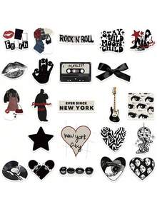 50张Y2K都市风格黑白贴纸，酷炫Y2K主题礼物，美观贴纸，散装乙烯基防水贴纸，适用于水瓶、电脑、笔记本电脑、手机、行李箱、笔记本、冰箱等。 - 彩色 - 查看 4