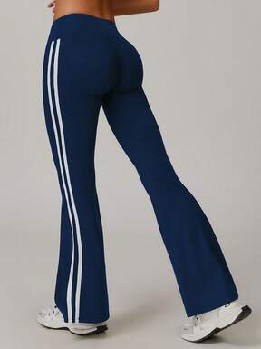 Pantalones de yoga de cintura alta y campana para mujer - Pantalones deportivos de pierna ancha de unicolor, pantalones casuales de cintura elástica, adecuados para el gimnasio, entrenamiento y uso informal