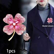 优雅闪亮四叶草胸针，高端绿色女士翻领花，高品质西装别针，新时尚配饰情人节、妈妈、母亲、母亲节、礼物 - 粉色 - 查看 6