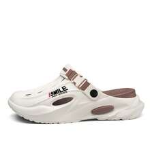 男士时尚新款字母设计前卫度假运动EVA（乙烯-醋酸乙烯酯共聚物）搭扣情侣透气凉鞋，户外室内沙滩度假春夏高级柔软防滑防臭花园鞋