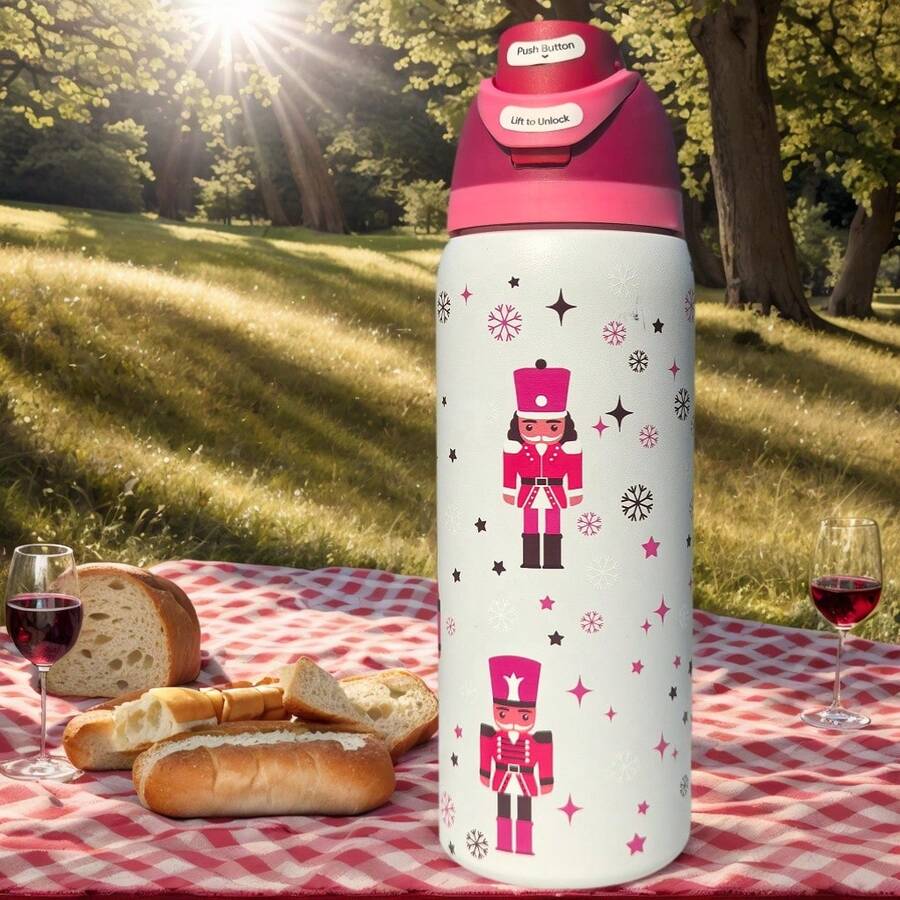 Owllaa' 32oz Original Stainless Steel Insulated Water Bottle With Straw And Handle - A Wide Variety Of Cartoon Patterns To Choose From - Perfect For School, Sports, And Travel, And A Great Gift Option - 32 Oz Capacity. - Màu Hồng Tươi - Xem 1