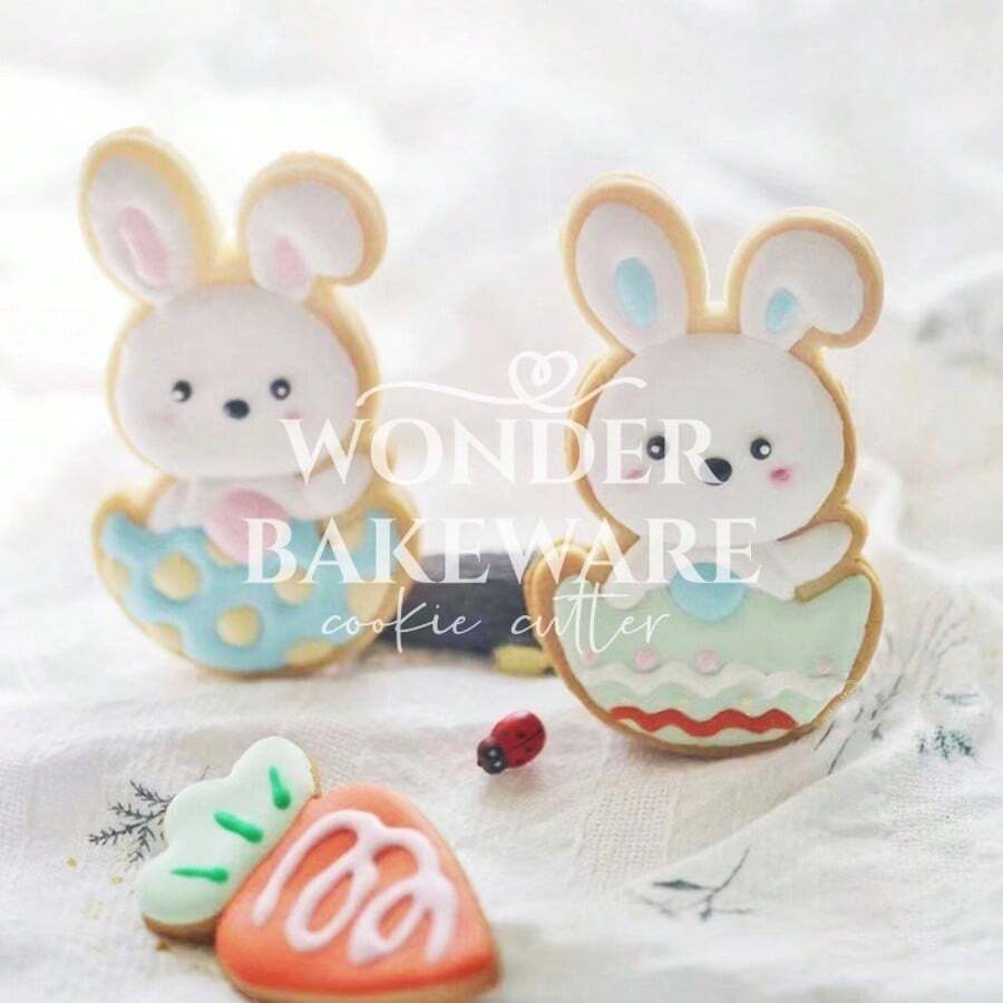 Molde de Biscoito de Coelho de Páscoa com Cobertura, Cortador de Biscoito em Forma de Coelho Fofo Cartoon 3D Pressionável, Carimbos e Molde de Relevo, Ferramentas de Cozimento - coelho - Visão 1