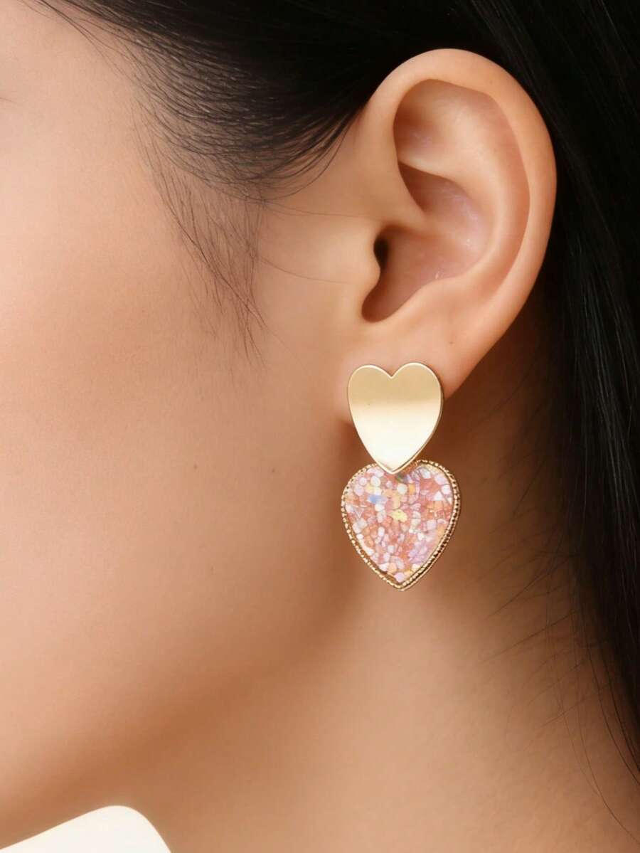 1 Đôi bông tai đính sequin hình trái tim nhỏ ngẫu nhiên tối giản dành cho nữ