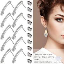 KMEOSCH 20pcs-24pcs Stainless Steel Geometric Curved Bar Stud Earrings With Hoop Rings And Ear Nuts, DIY Ear Jewelry Components For Jewelry Making - Carrying Pole Earrings - View 7