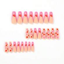 24 Pieces, Wear Nail Patch Valentine's Day Long Ballet Love Lip Print Nail Scrub Nail Patch Fake Nail Patch - A - 查看 4