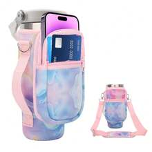 For  Iceflow Flip Straw Tumbler 30 Oz, Water Bottle Cup Holder Cover Carrier Sling Bag With Strap, Pouch Pocket For Phone / Accessories, Add Handle For  Flip Straw, Neoprene (Colorful) - 彩色-30盎司 - 查看 2