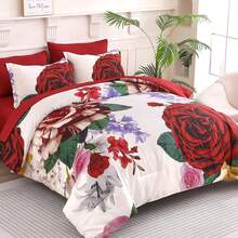 Dark Purple Floral Comforter Queen Size 7 Pieces Bedding Sets Queen Bed In A Bag, Botanical Floral Comforter With Sheet Set, Soft Microfiber Bedding Set For All Season(90"X90") Home Decor Room Decor Bedroom Decor Bed Comforter Set Mothers Day Gift Wedding Decorations. - Hoa tím đậm - Xem 3