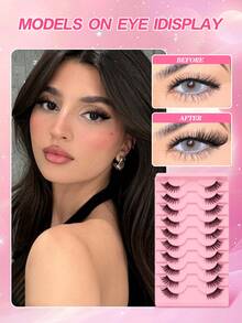 10 Pairs Transparent Band False Eyelashes, Cat Eye Style Short Soft 3D Mink Hair False Eyelashes, Natural Makeup Look (JA2513) - Black - View 2