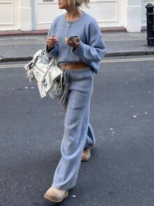 1 pieza Cardigan de manga larga con cuello redondo y cremallera, estilo casual para mujer, nuevo lanzamiento (no es un conjunto) - Neblina azul - Ver 2